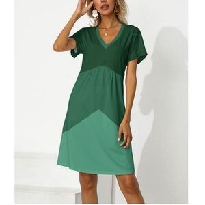 Green Chevron V-Neck Dress